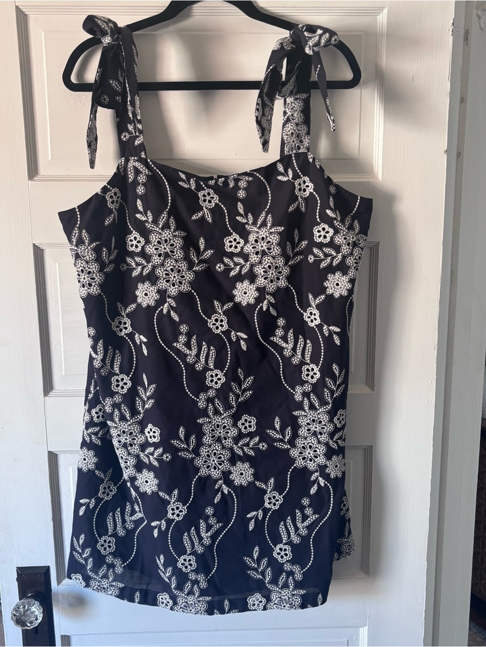 LOFT Floral Eyelet Tie Strap Mini Dress Size 14